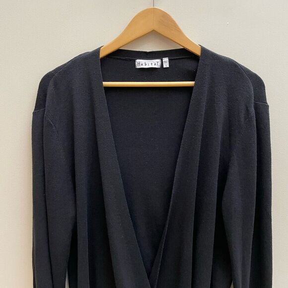Habitat Clothes To Live In Cardigan Wrap Sweater Womens L Black Long Sleeve - Picture 2 of 12